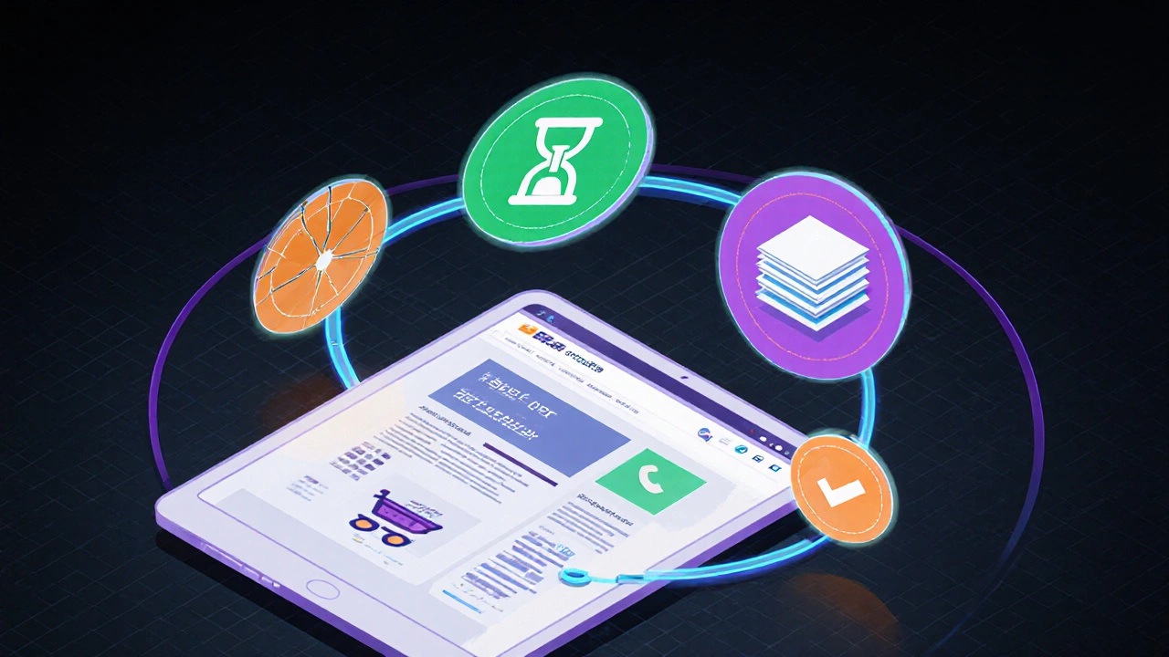 Изометрическая панель с четырьмя голографическими индикаторами метрик сайта.