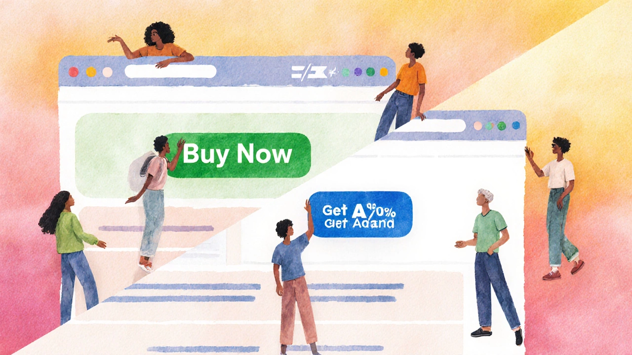 Разделённый экран с двумя вариантами кнопки CTA, пользователи выбирают.