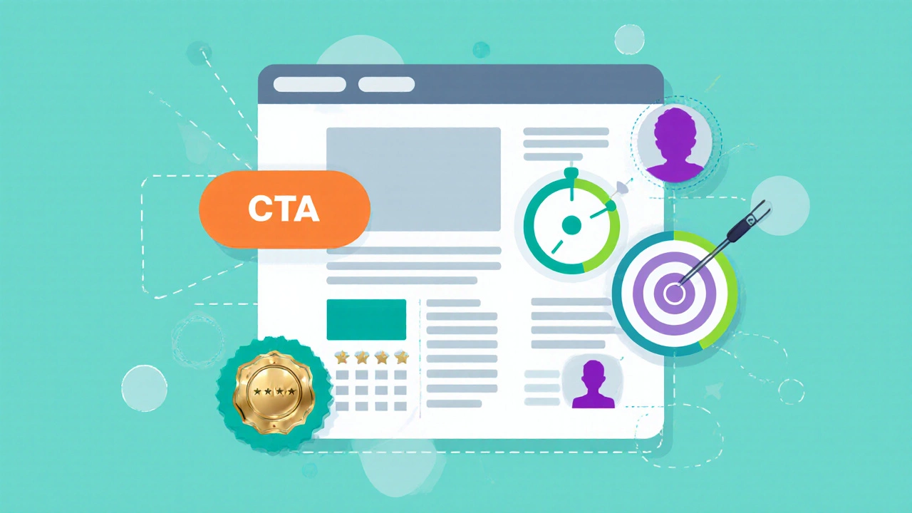 Разобранный лендинг с иконками CTA, скорости, дизайна, доверия и целевой аудитории.