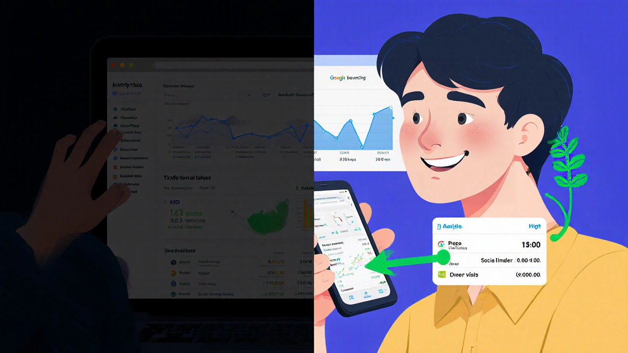 Сравнение: слева — пустая аналитика, справа — реальные данные о посетителях сайта.