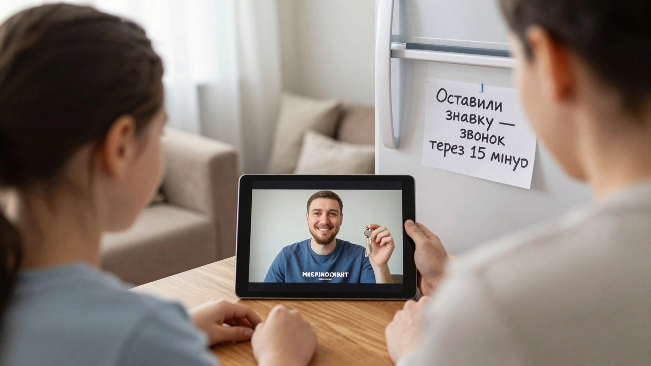 Семья смотрит реальный отзыв клиента с именем и адресом на планшете.