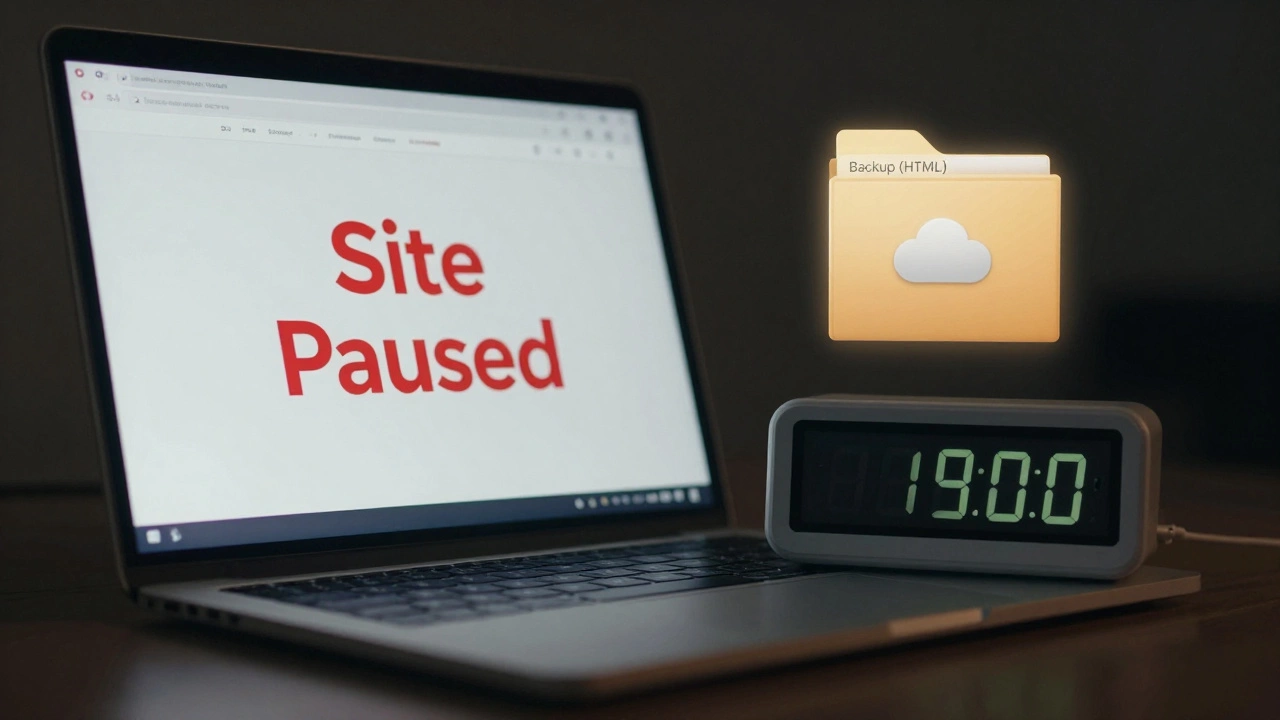 Веб-сайт с надписью &#039;Сайт приостановлен&#039; и резервной копией в облаке