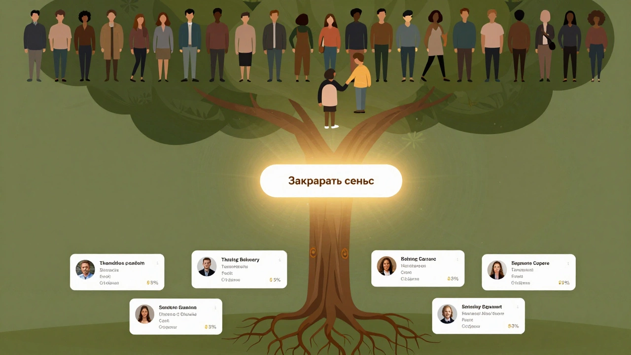 Воронка превращается в дерево с отзывами клиентов у основания