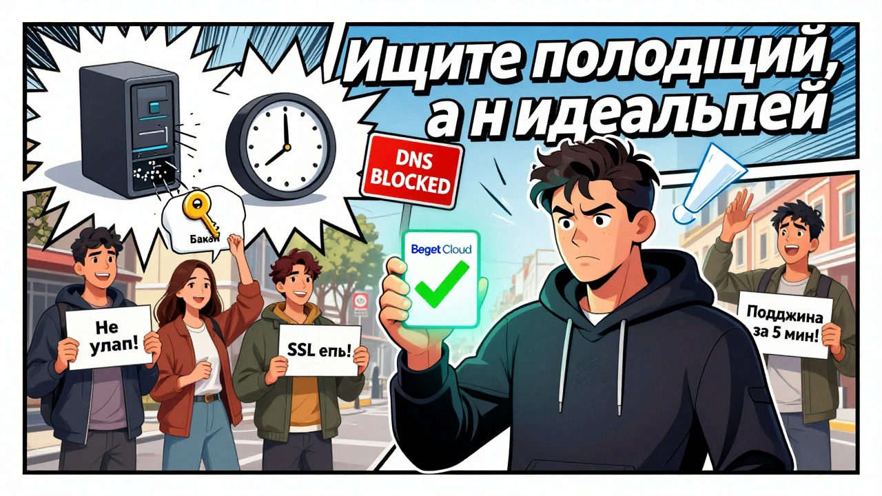 Комикс-сцена: владелец сайта выбирает надежный хостинг вместо сбоев