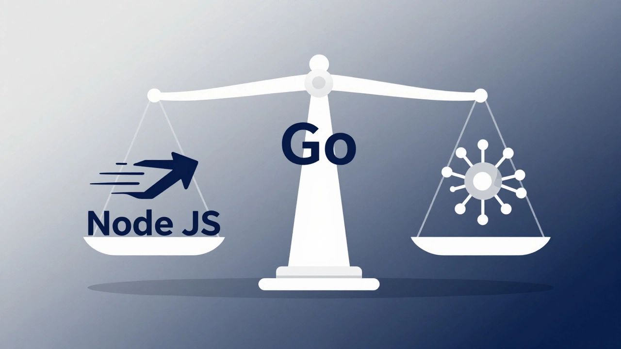 Символическая весы: Node.js, Python и Go как три силы, балансирующие между скоростью, аналитикой и стабильностью.
