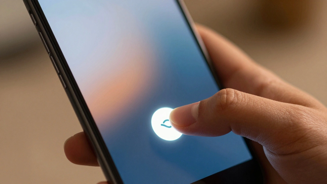 Рука держит смартфон с акцентом на кнопку действия