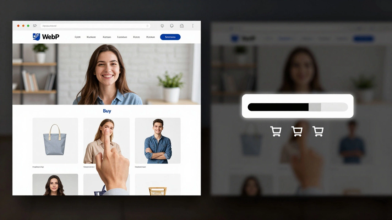 Сравнение: слева — быстрый загружающийся интернет-магазин с довольным покупателем, справа — тот же сайт, зависший и теряющий пользователей.