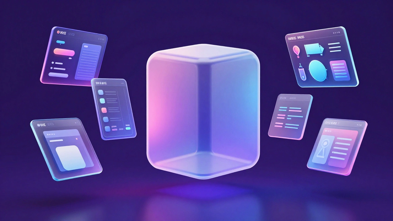 3D-модель упаковки и элементы UX-дизайна в футуристическом стиле