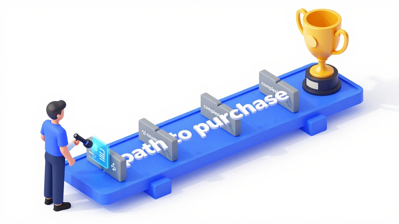 Изометрическая иллюстрация пути клиента к покупке с устранением барьеров