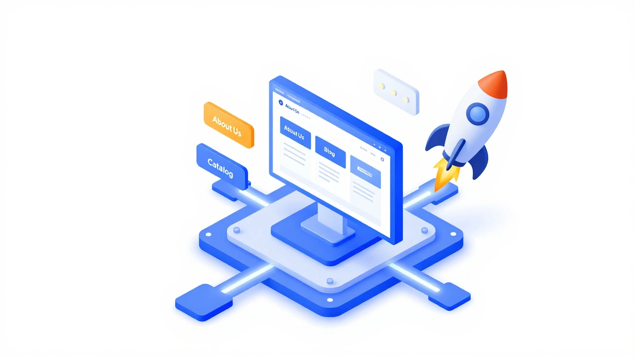 Изометрическая иллюстрация структуры многостраничного сайта и конверсионного лендинга