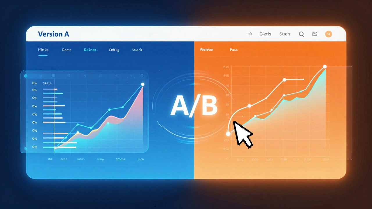 Концепция A/B тестирования сайта с аналитическими графиками и тепловыми картами