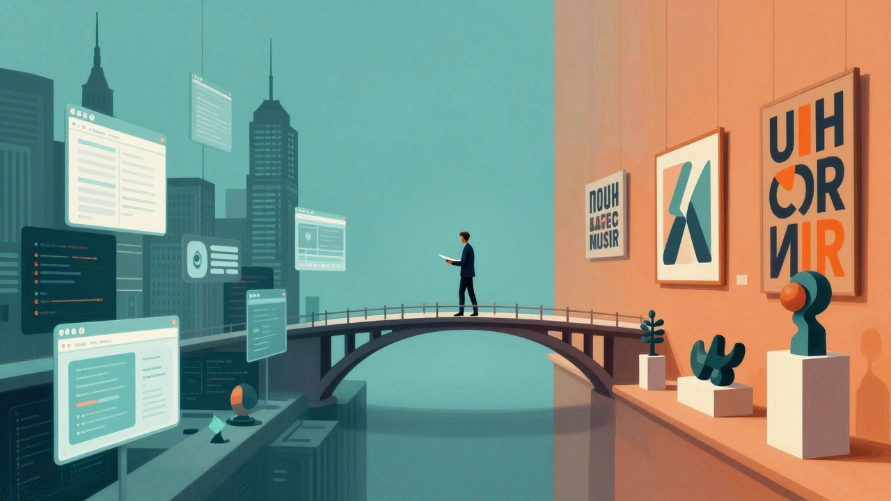 Концептуальное изображение специалиста, объединяющего веб и графический дизайн