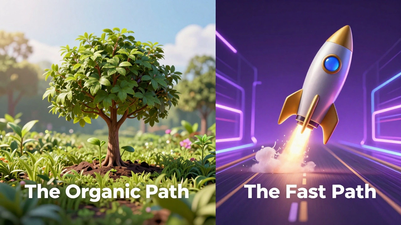 Сравнение медленного органического роста SEO и быстрого старта с помощью рекламы