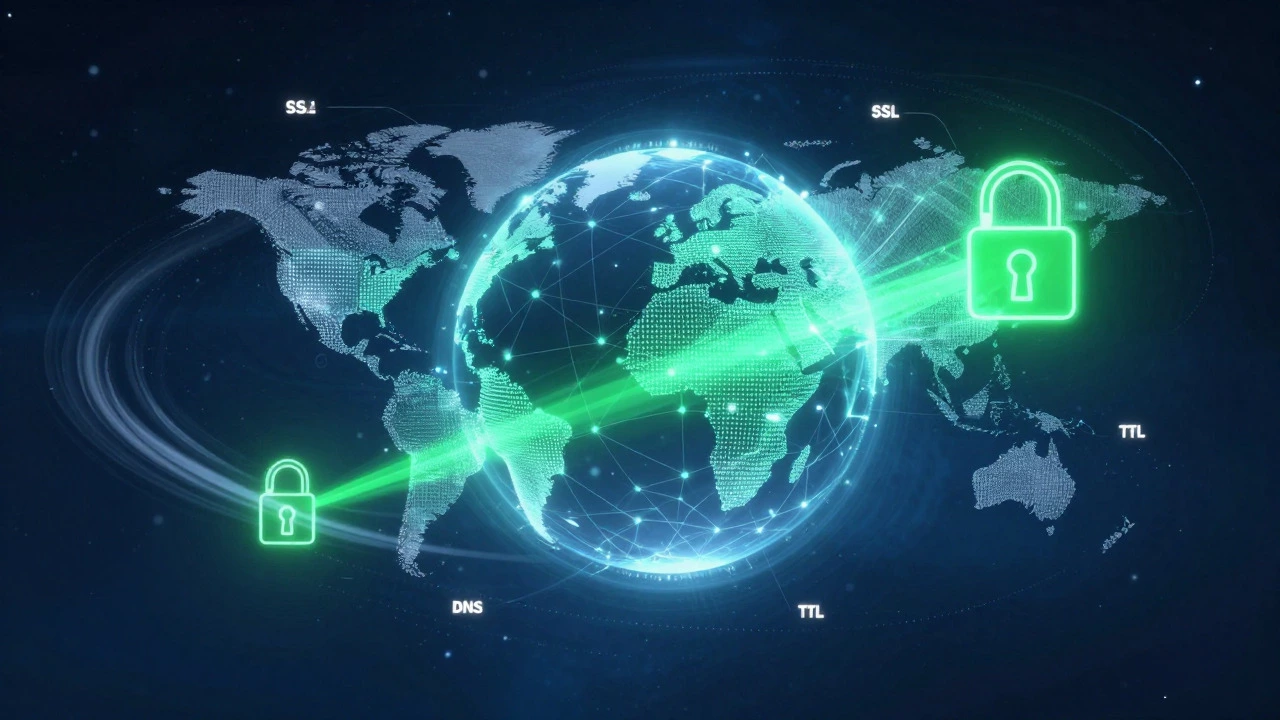 Абстрактное изображение распространения DNS и защиты SSL