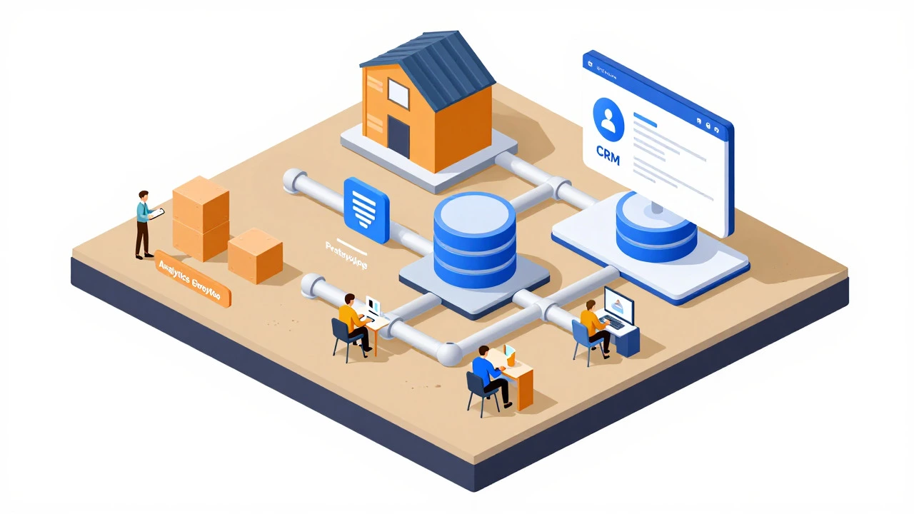 Иллюстрация интеграции складов, оплаты и CRM в интернет-магазин