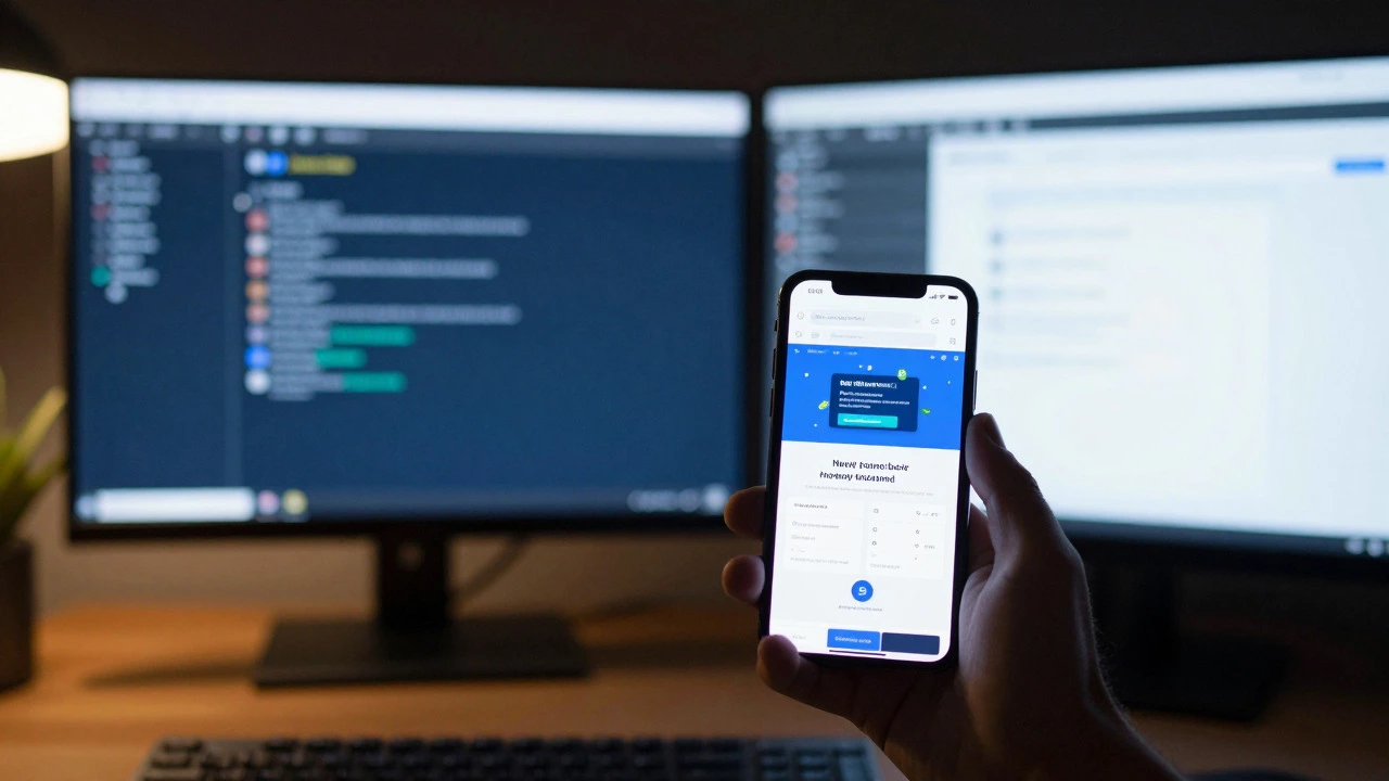 Разработчик проверяет работающий сайт на телефоне